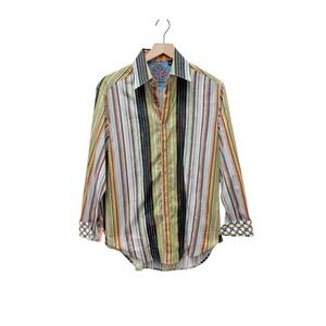 Robert Graham Men's Striped Long Sleeve Button Down Shirt Embroidered Men's S‎